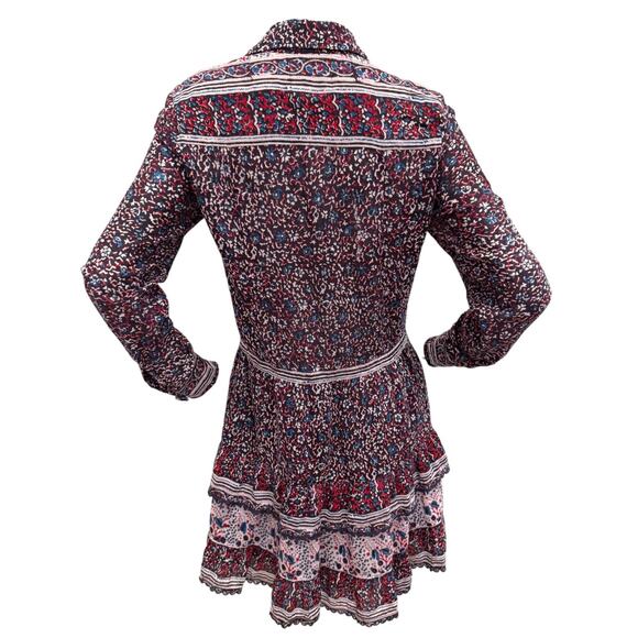 Alicia Bell Mini Dress Small Boho Print Long Sleeve Tiered Drawstring Tassel - Picture 3 of 5